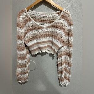 Wild Fable Women's Striped Knit Crop Top - Brown and White